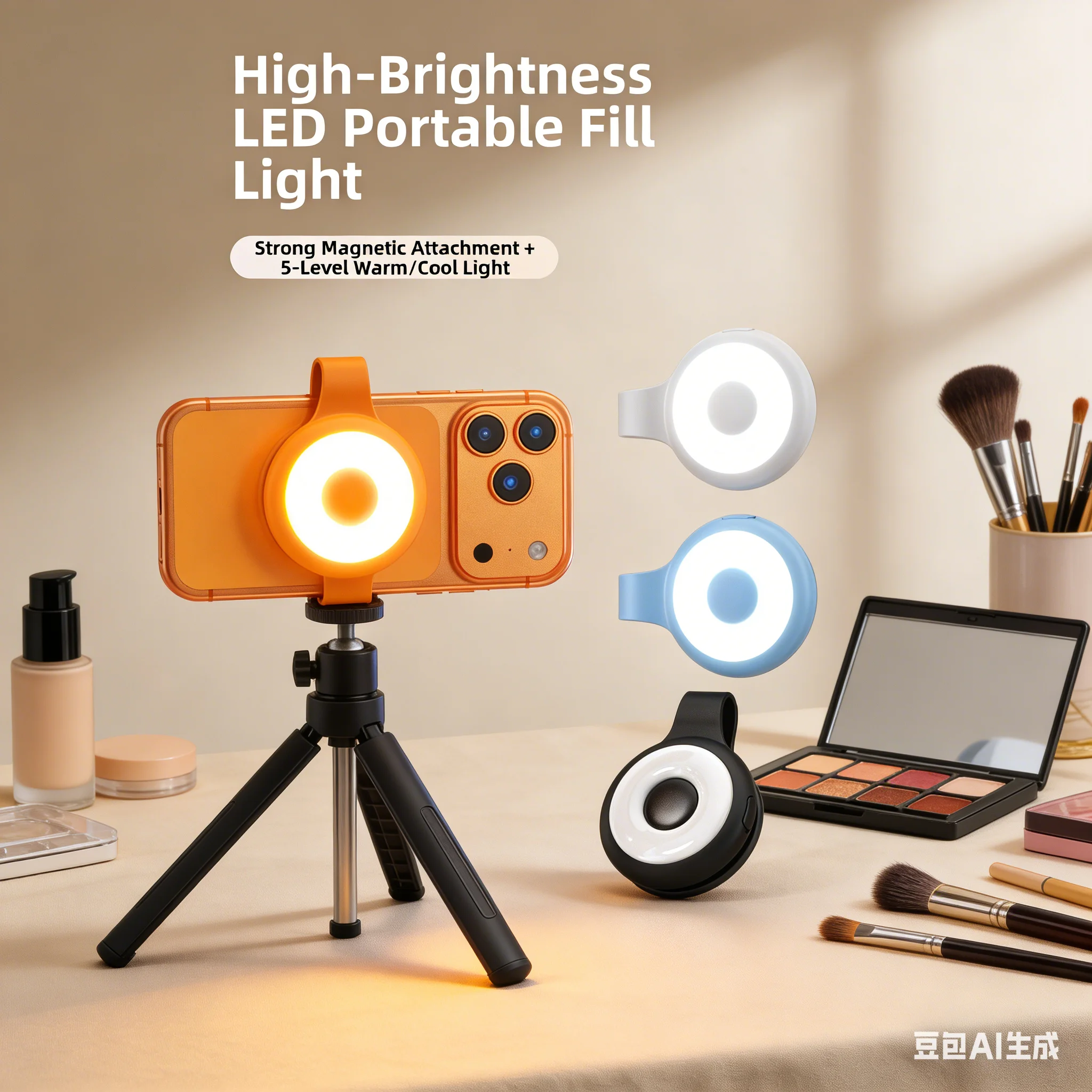 Outdoor Lighting And Camera - USB充電式スマホ用フィルライト 5モード マグネットクリップライト アウトドアスポーツ＆夜間使用 セルフィーアシスタントカメラ ソフトライト
