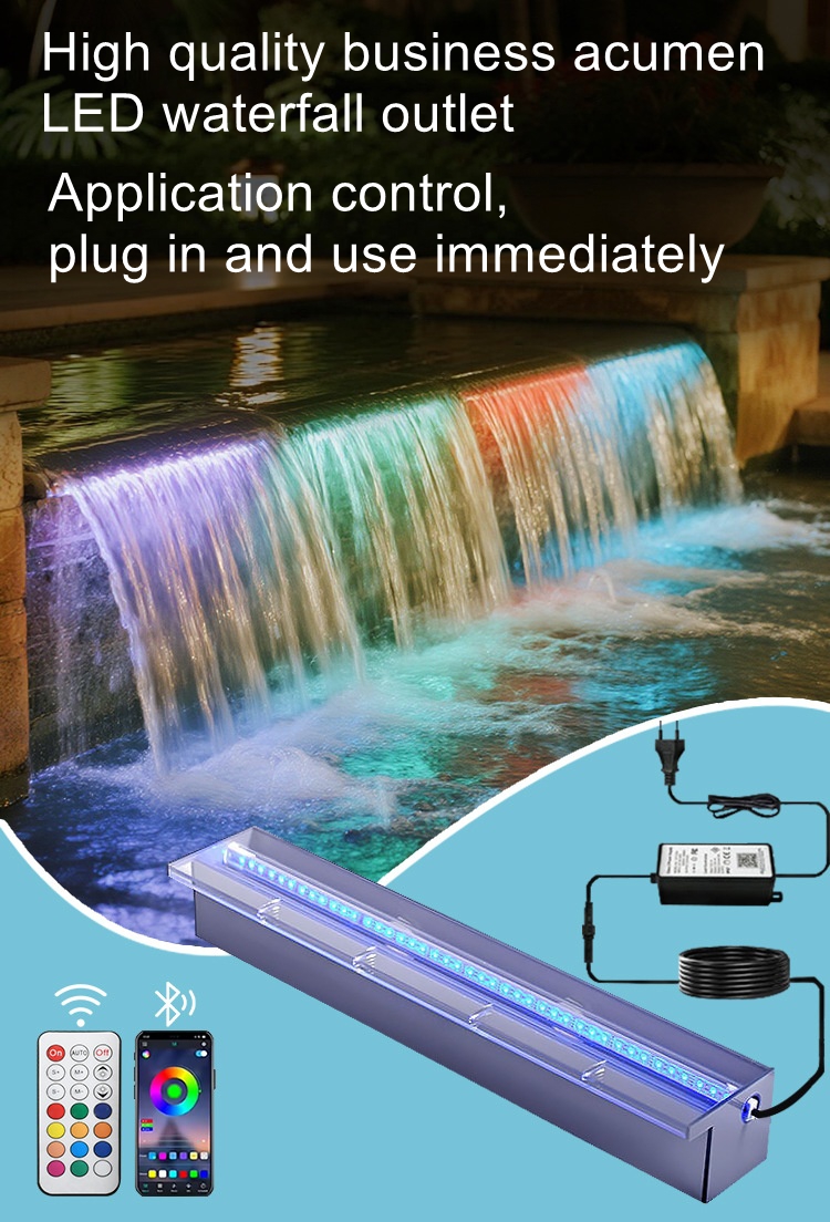 Outdoor Lighting No Outlet - アクリル製滝口付き中庭景観装飾ウォーターカーテンウォール屋外レインボープールウォーターカーテンライト