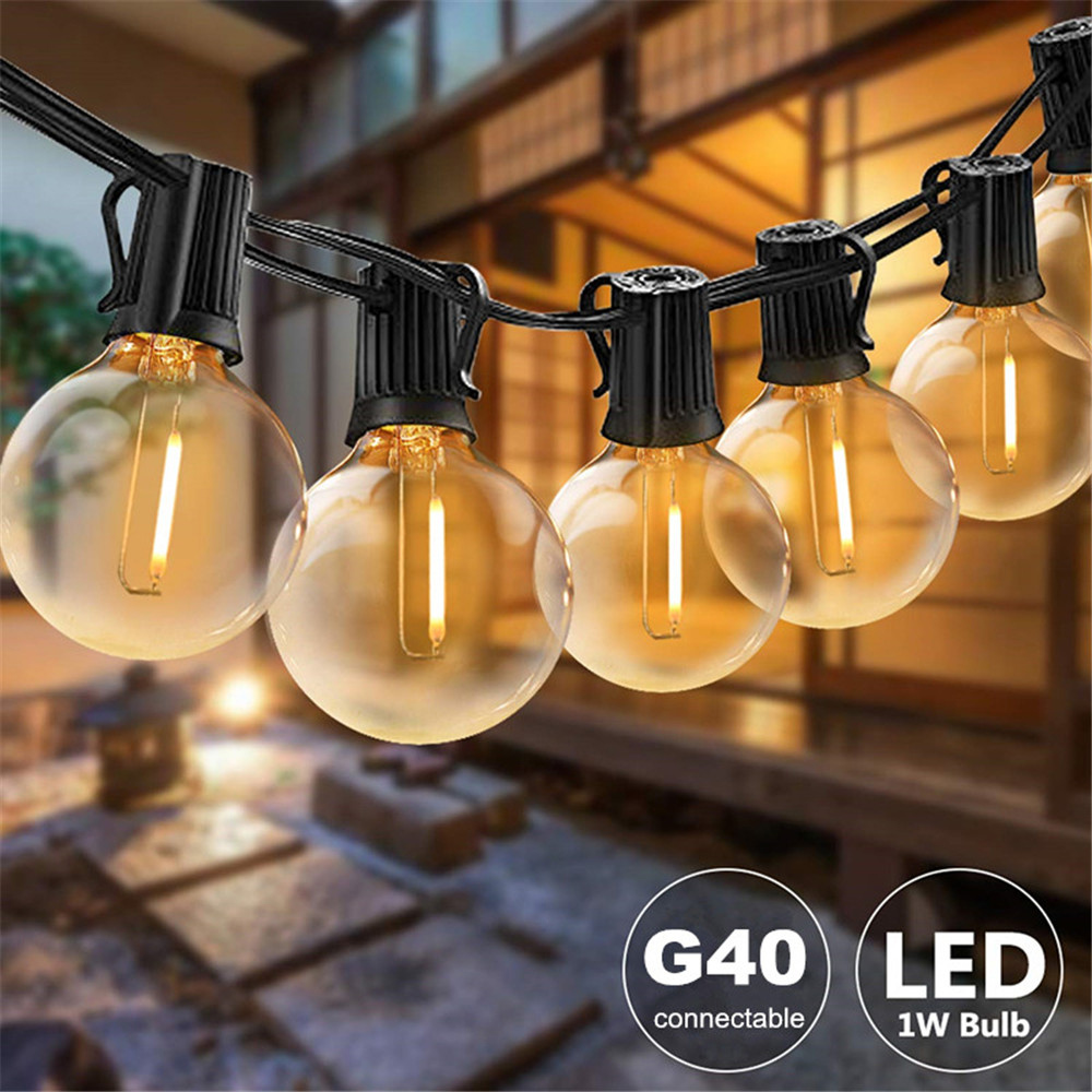 String Light Bistro - 25フィート/50フィート G40 クリアグローブ電球 屋外ストリングライト パティオ、パーティー、自宅、ビストロ、ホリデーウェディングライトに最適