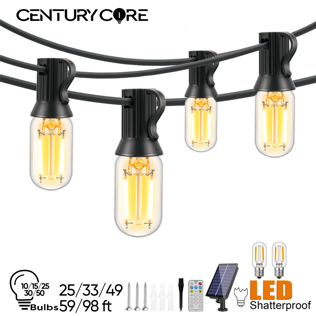 String Light Bistro - LED T22 ソーラーストリングライト 8 モードガーデンストリングライト USB