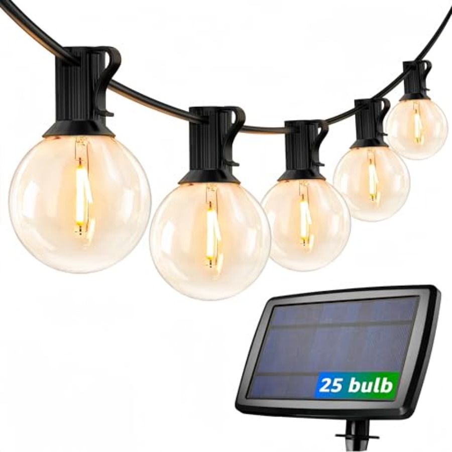 String Light Bistro - ソーラー屋外ストリングライトパティオビストロライト、25フィート26 LED G40電球、USB充電式ポータブルエジソンカフェストリングライト用