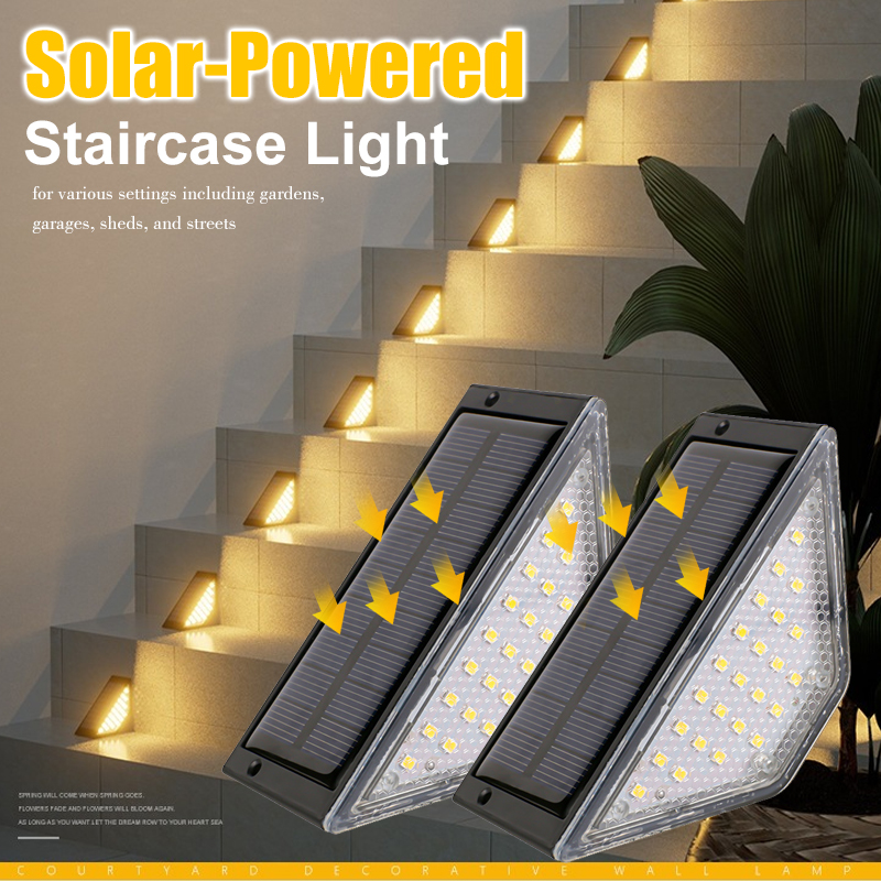 Outdoor Lighting Art - 22/24LED ソーラー LED 三角形ステップライト防水ソーラー階段フットランプ屋外庭通路バルコニー中庭風景
