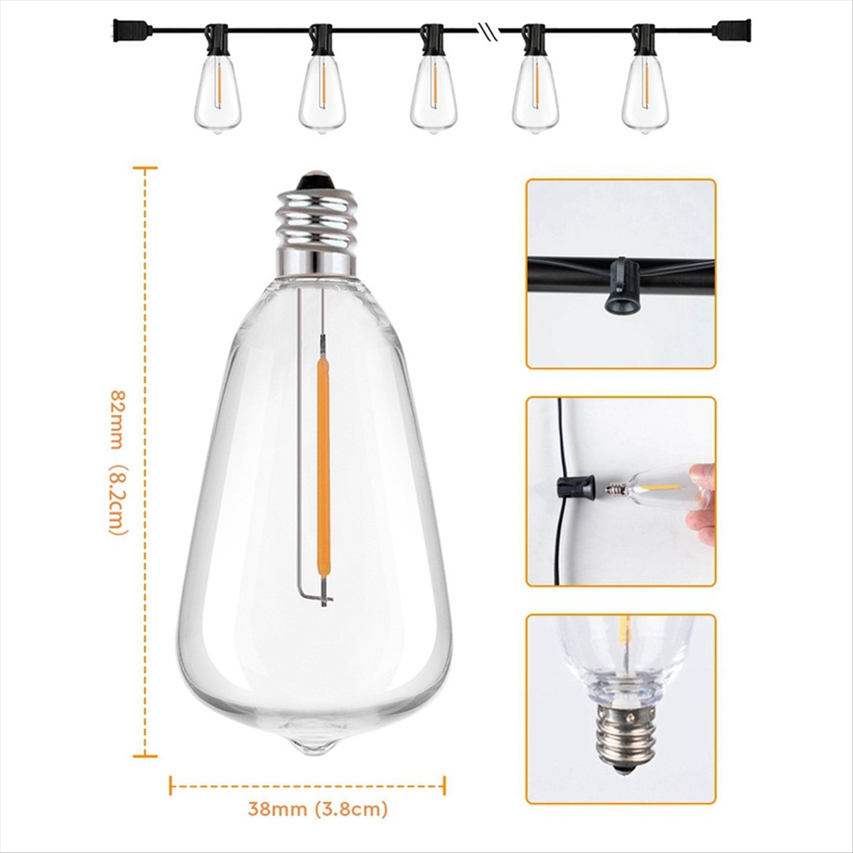 String Light Bistro - トップ ST38 LED ライトストリング パティオ飛散防止ライト 防水ライトストリング