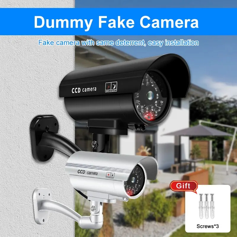 Outdoor Lighting And Camera - 1PC ダミーセキュリティカメラ防水屋内屋外偽CCTV監視システム、赤色点滅LEDライト、配線不要