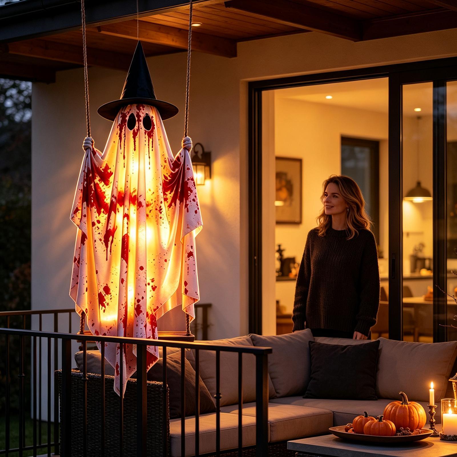 Outdoor Lighting Remote Control - リモコン付き屋外ハロウィンゴーストストリングライト、吊り下げ可能なゴーストスイングオーナメント、庭、ポーチ、中庭、パティオ、木に飾るのに最適