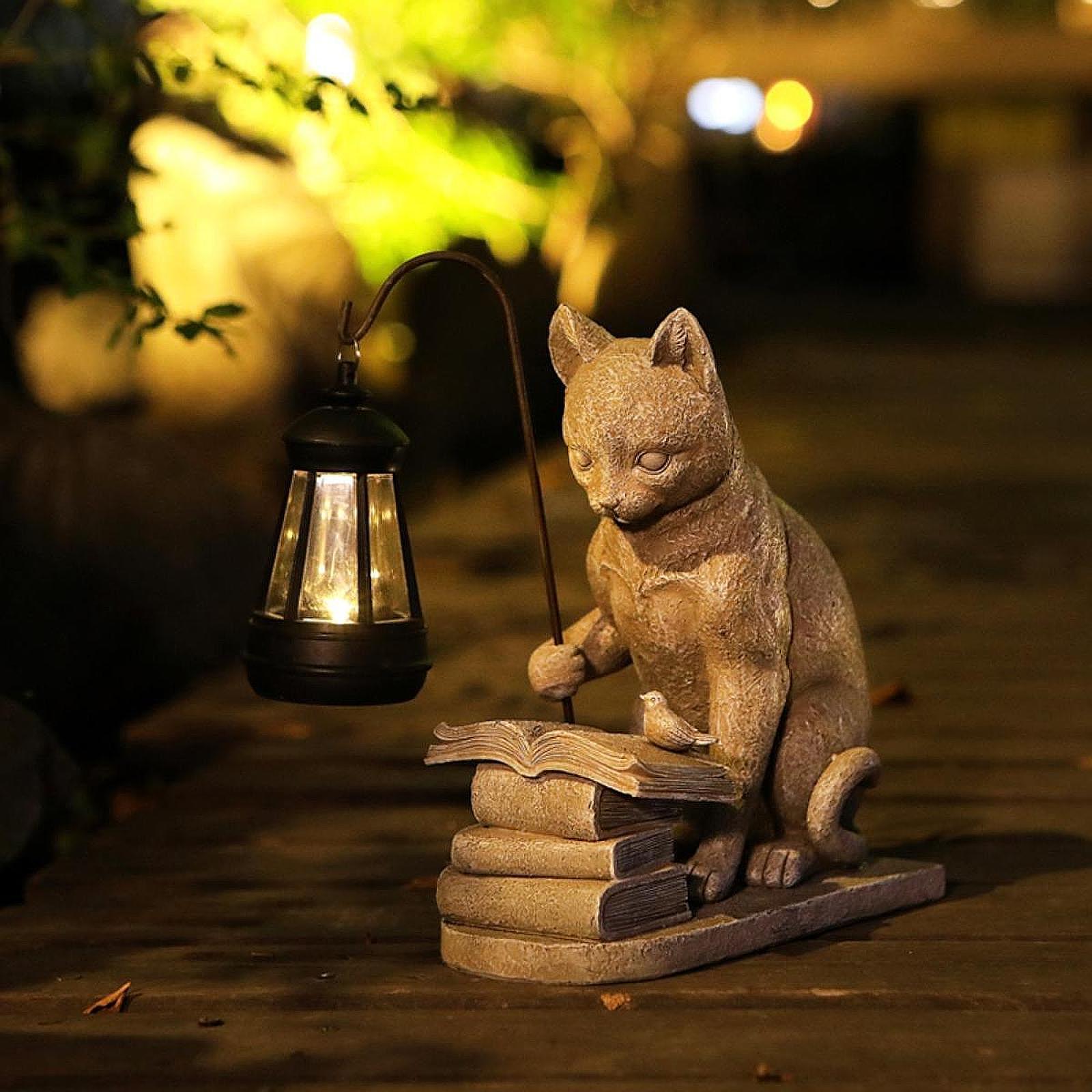 Outdoor Lighting Art - 猫ソーラーガーデンミニスタチュー彫刻ソーラーランプライト樹脂クリエイティブアート装飾屋外装飾品庭バルコニー通路用