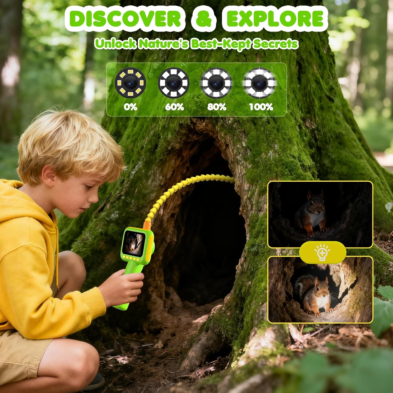 Outdoor Lighting And Camera - 子供用内視鏡、ライト付きボアスコープスネークカメラおもちゃ、屋外キャンプ自然探検用STEM教育科学玩具