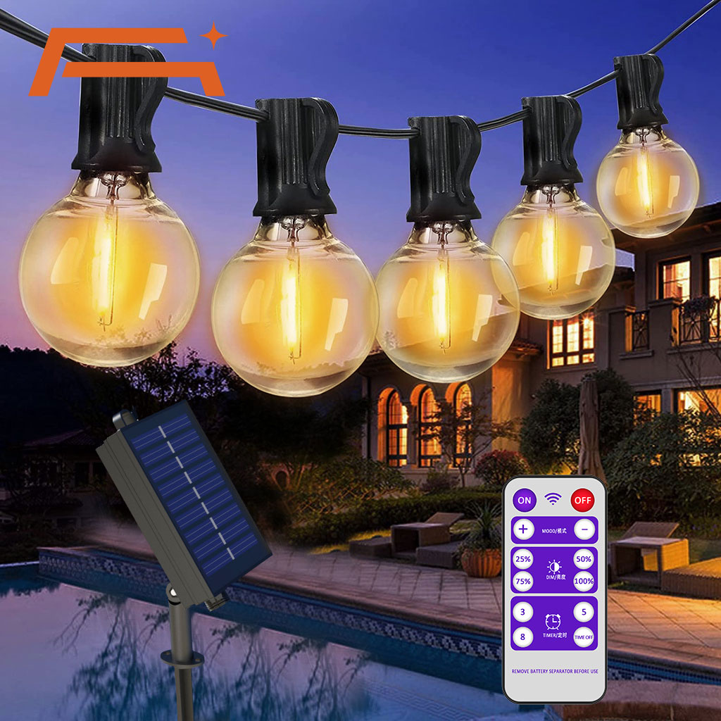 String Light Bistro - ソーラーストリングライト屋外G40パティオライト、LED飛散防止電球付き、裏庭ビストロ用耐候性吊り下げライト