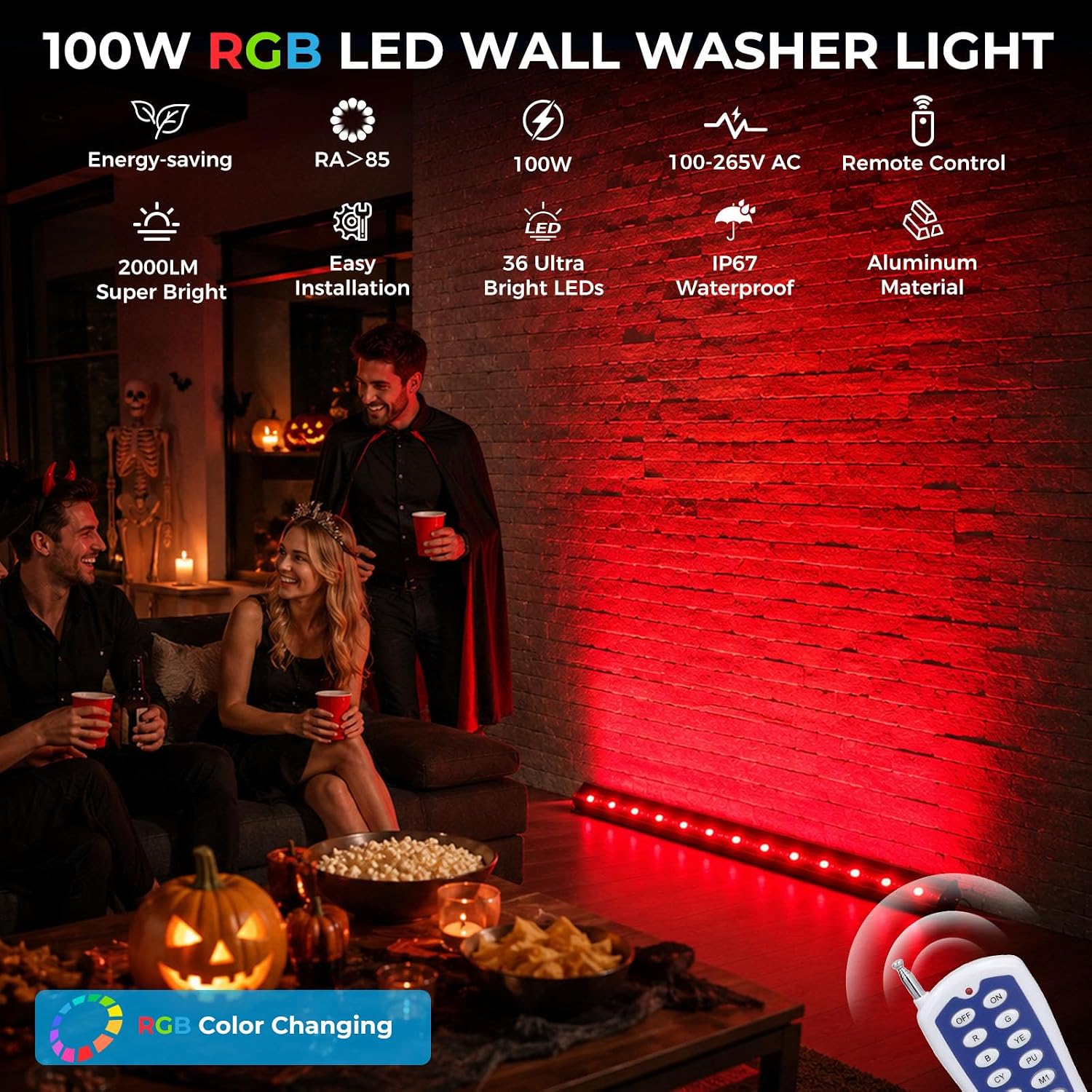2パックRGBウォールウォッシャーライト100W屋外用LED - Outdoor Lighting Remote Control のレビューと価格