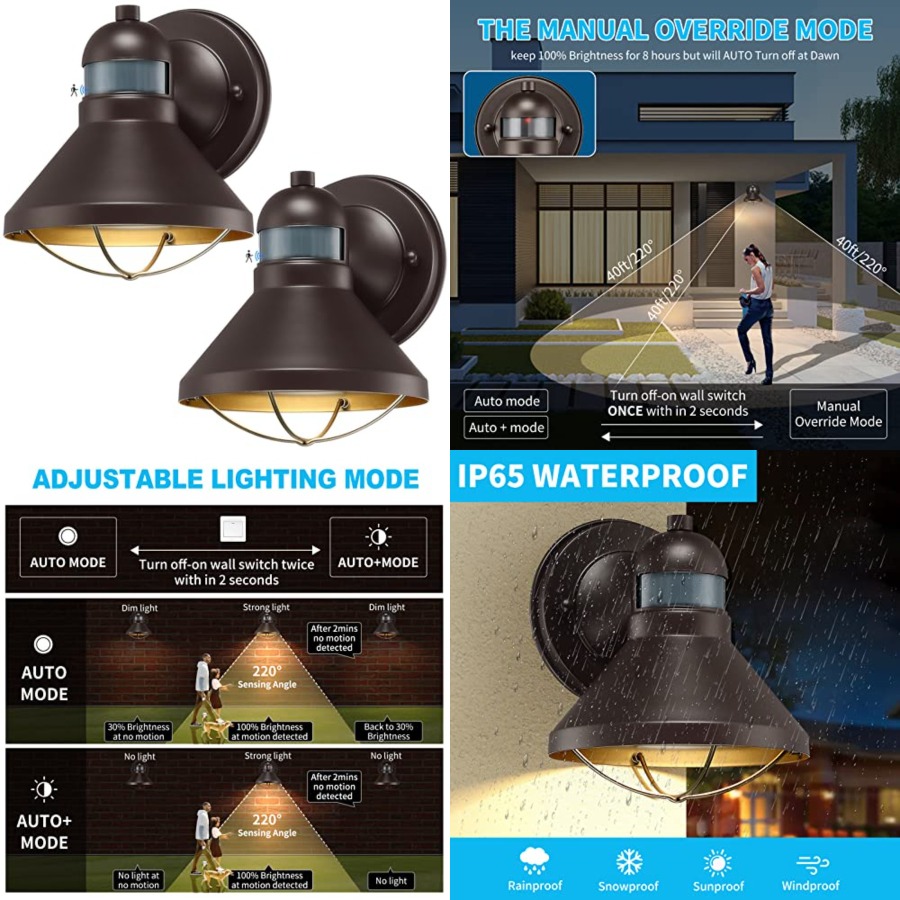 2個パック モーションセンサー付き屋外LEDウォールスコンス - Wall Lighting Outdoor のレビューと価格
