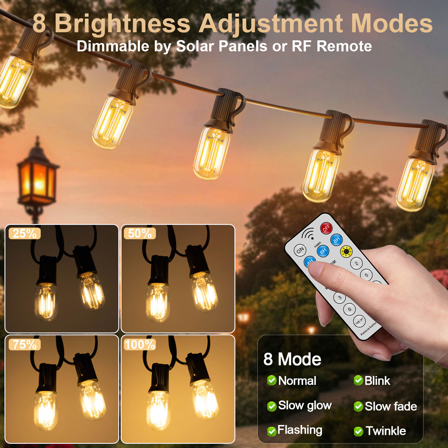 LED T22 ソーラーストリングライト 8 モードガーデン - String Light Bistro のレビューと価格