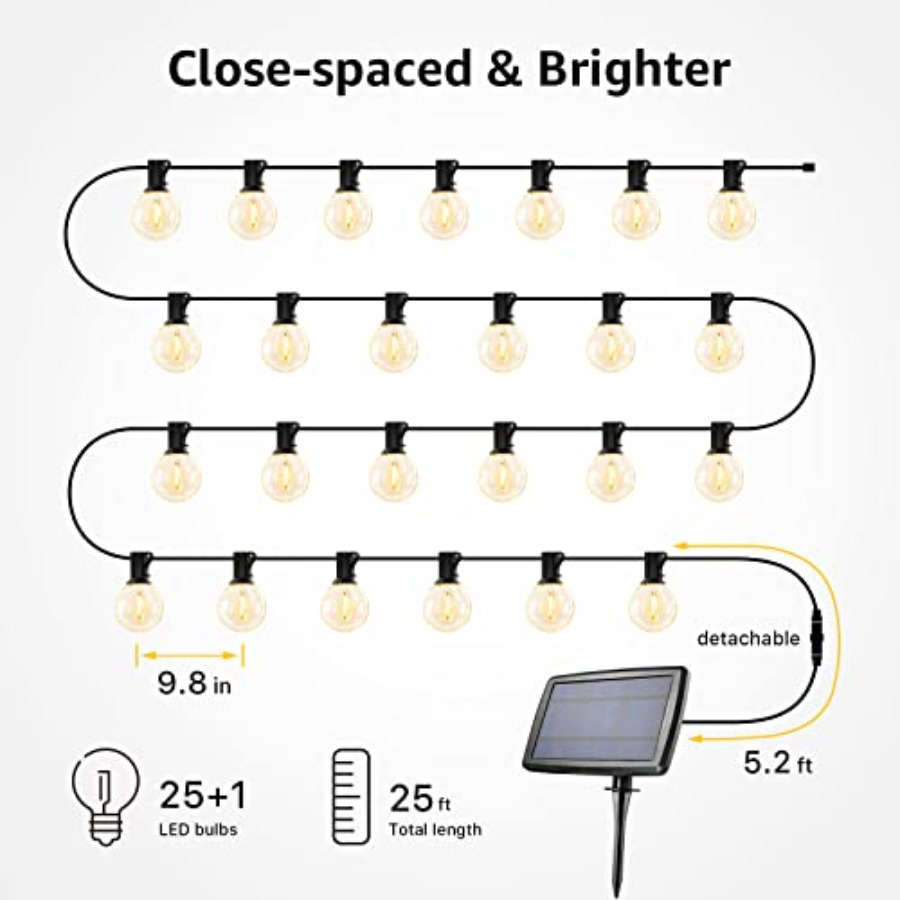 ソーラー屋外ストリングライトパティオビストロライト、25フィ - String Light Bistro のレビューと価格