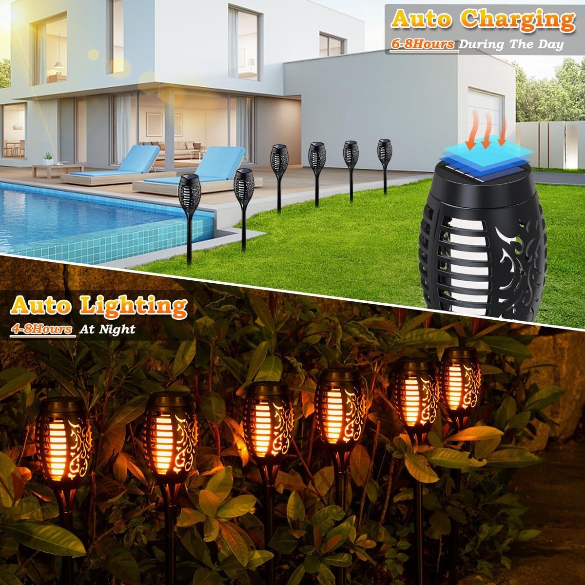 10パック ソーラートーチライト 屋外用 ゆらめく炎 ハロウ - Outdoor Lighting Art のレビューと価格