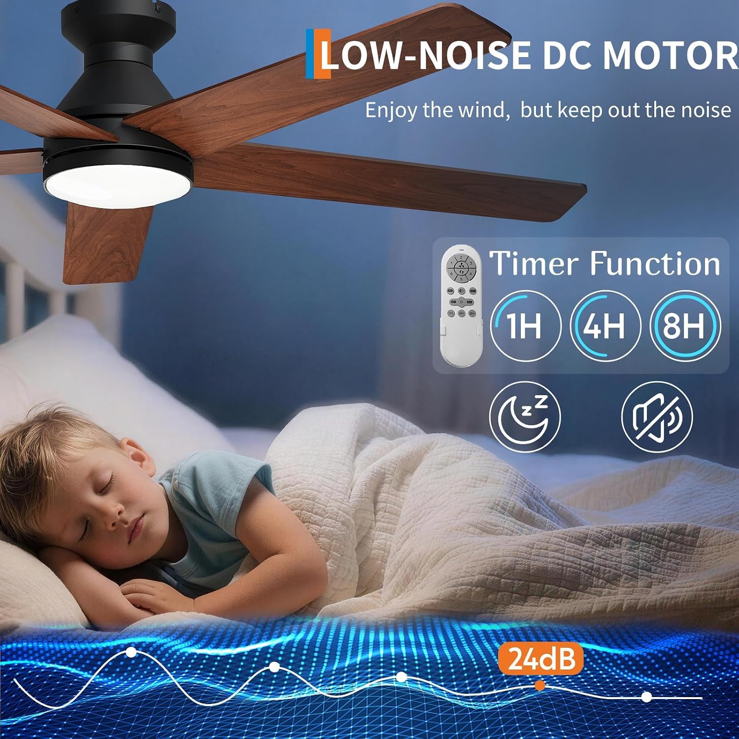 42/52インチ ロープロファイル天井扇風機 ライトと木製ブ - Outdoor Lighting Remote Control のレビューと価格