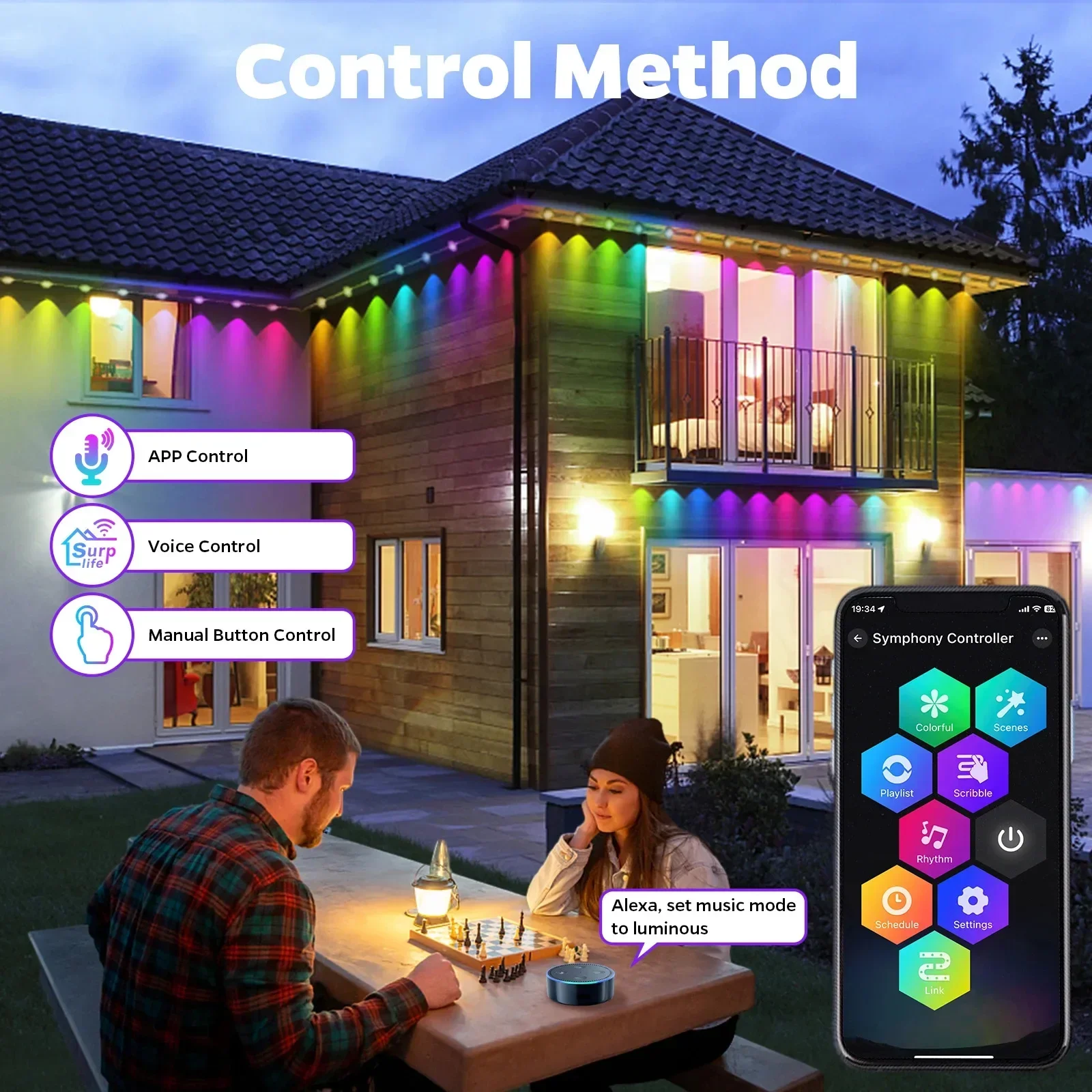 300フィートの常設屋外照明、アプリ制御リモコン付きRGB軒 - Outdoor Lighting Under Eaves のレビューと価格