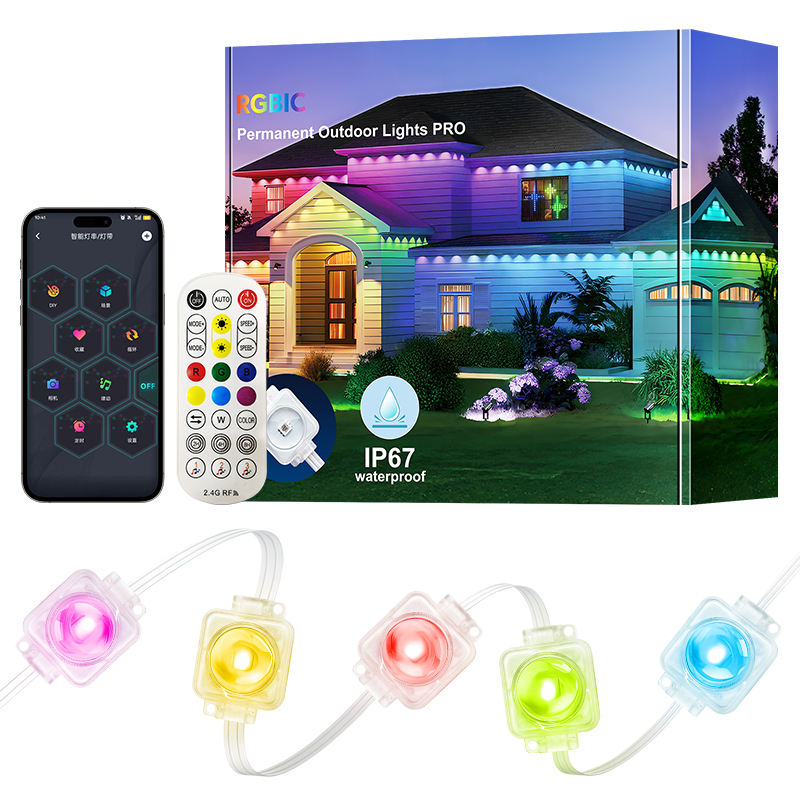 300フィートの常設屋外照明、アプリ制御リモコン付きRGB軒 - Outdoor Lighting Under Eaves のレビューと価格