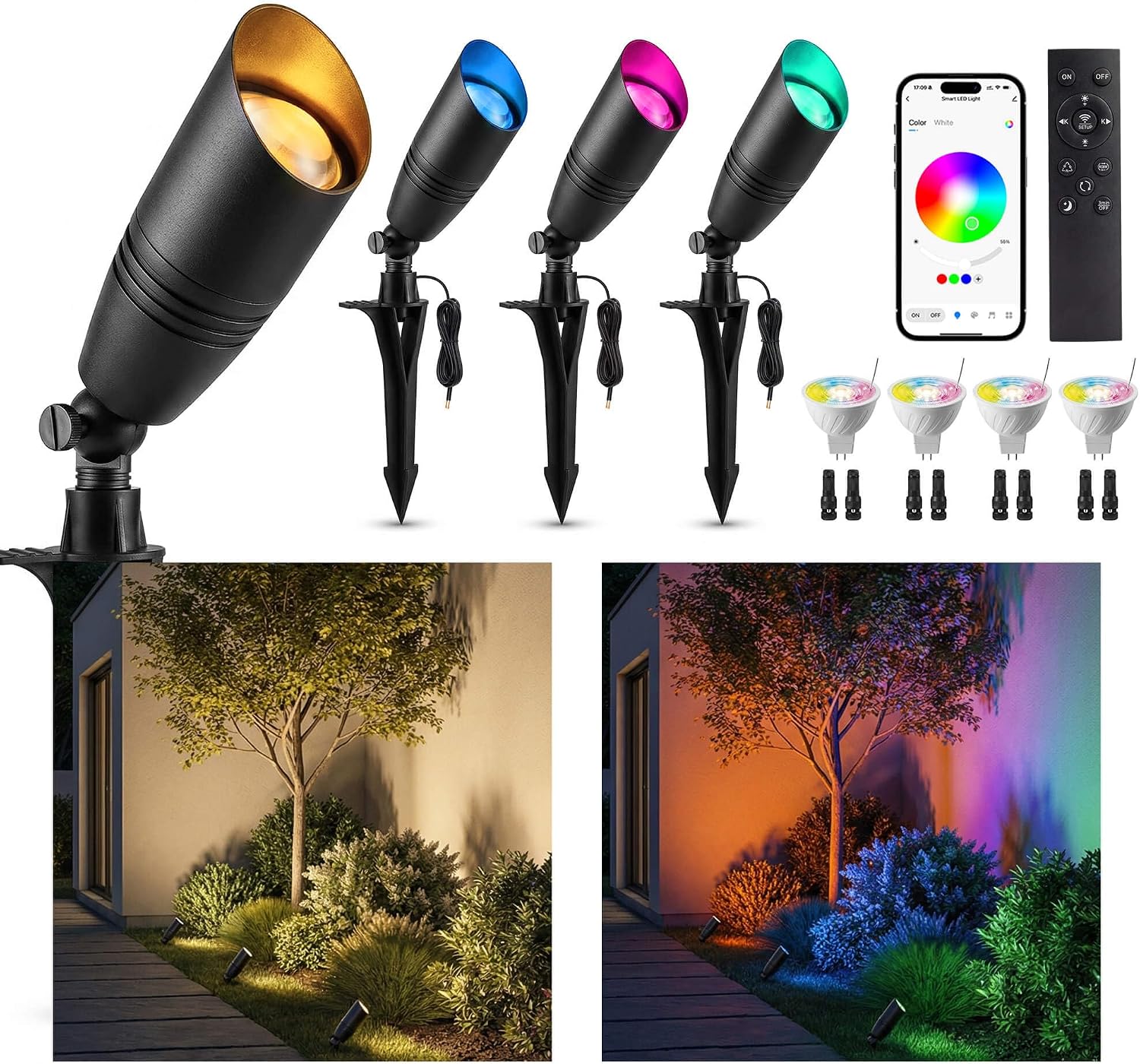 低電圧屋外RGBCW景観スポットライト12v変色ツリー照明ア - Outdoor Lighting Remote Control のレビューと価格