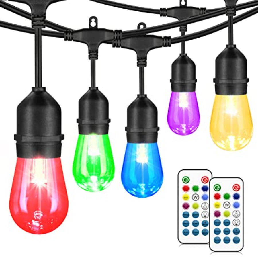 48フィートの屋外パティオライト、防水、調光可能、リモコン付 - String Light Bistro のレビューと価格