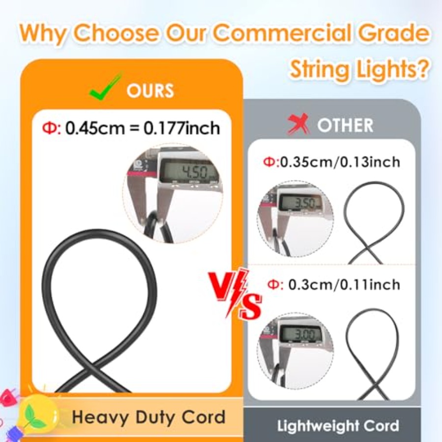 48フィートの屋外パティオライト、防水、調光可能、リモコン付 - String Light Bistro のレビューと価格