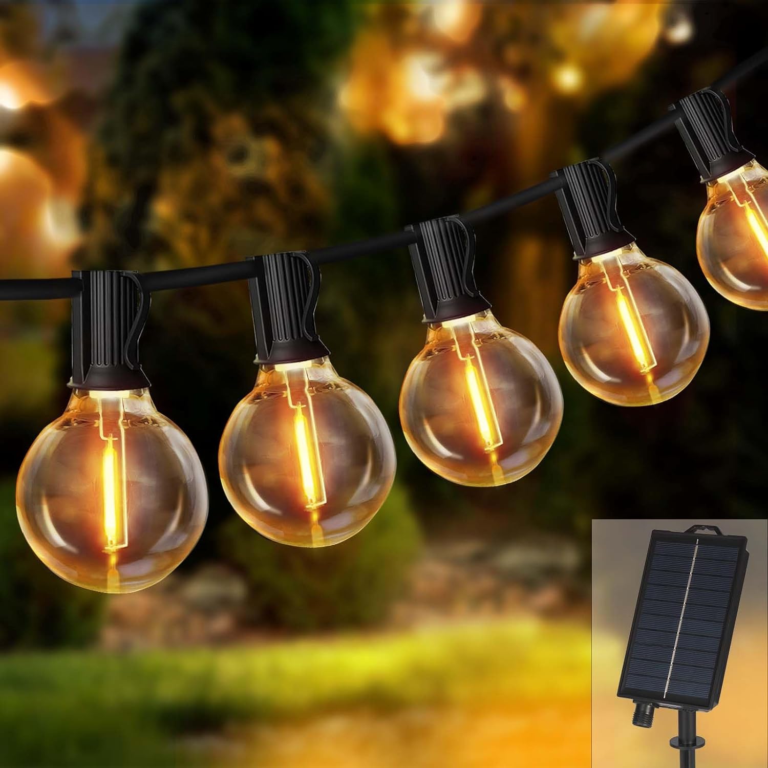 ソーラーストリングライト屋外G40パティオライト、LED飛散 - String Light Bistro のレビューと価格