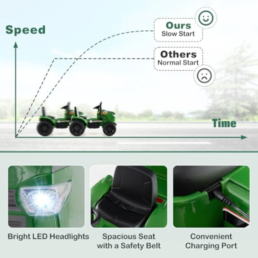 屋外遊び用トラクターとトレーラー、EVAタイヤ、ダークグリー - Outdoor Lighting Remote Control のレビューと価格